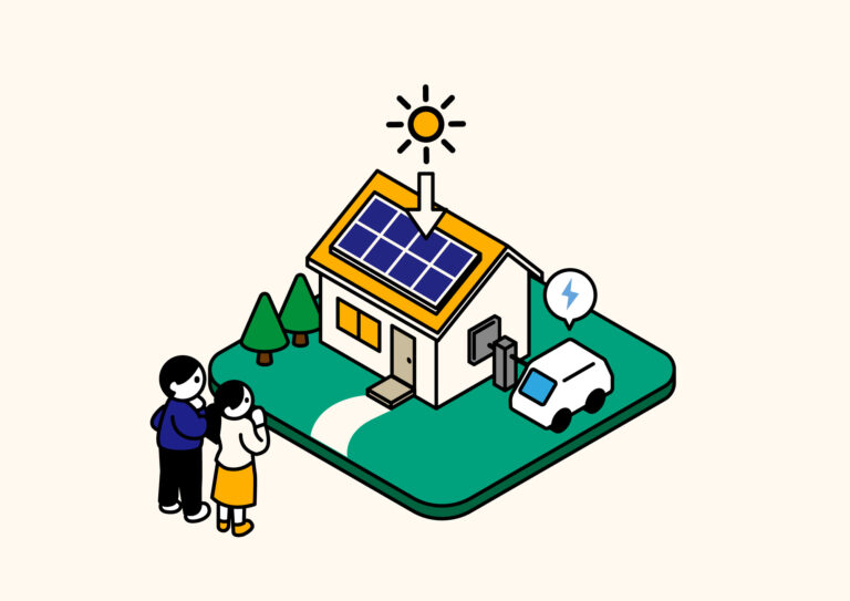 太陽光発電と蓄電池を備えた住宅のイメージイラスト