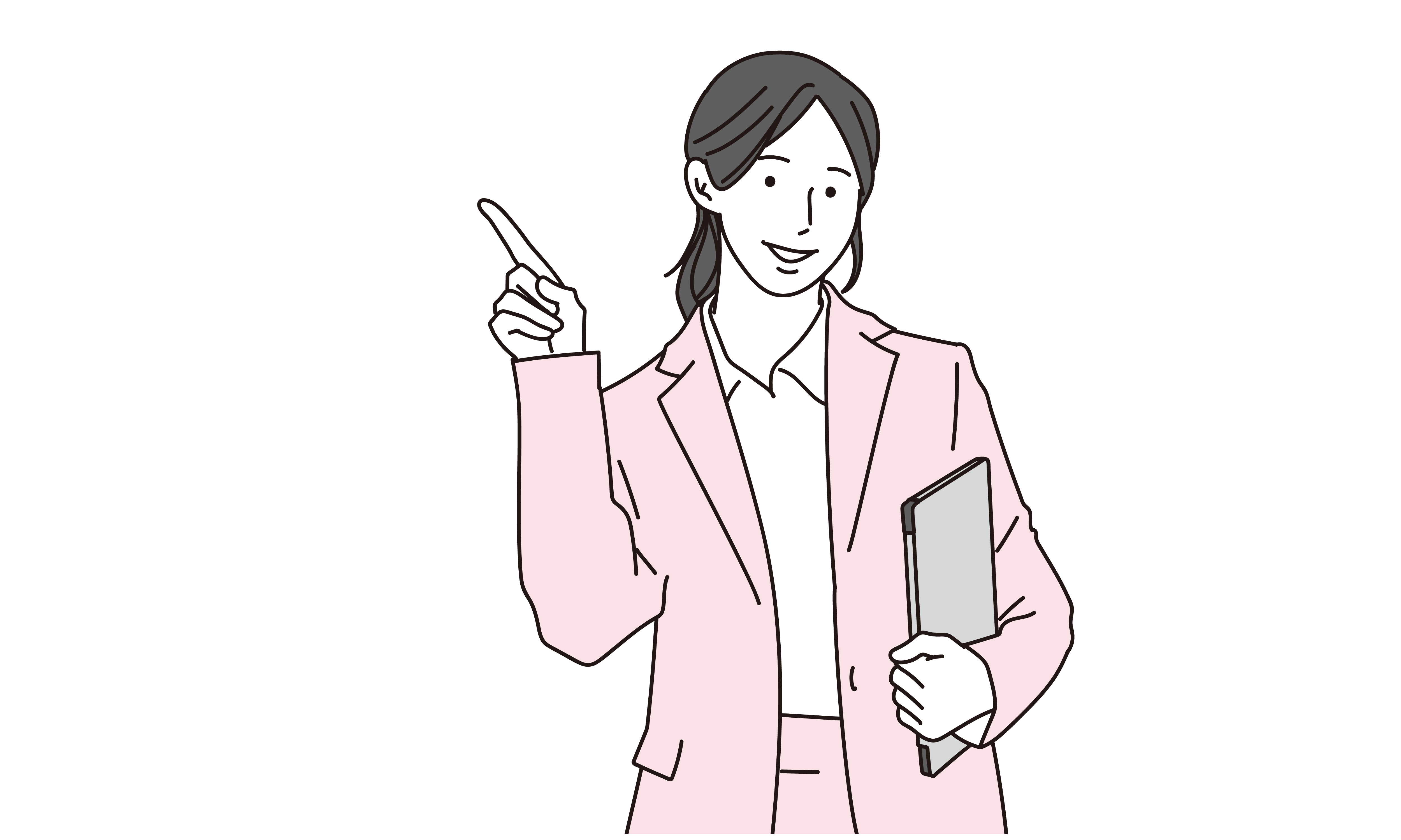 タブレットを抱えて案内をする女性